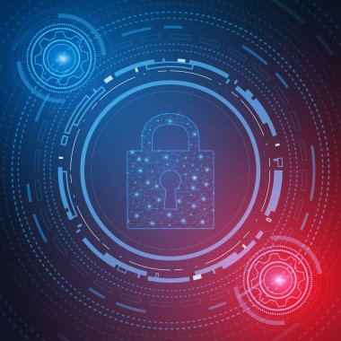 Siber güvenlik teknolojisi konsepti, devre kartında anahtar deliği simgesi olan kalkan, kişisel veri , 