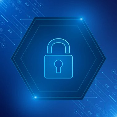 Siber güvenlik teknolojisi konsepti, devre kartında anahtar deliği simgesi olan kalkan, kişisel veri , 