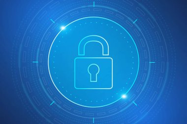 Siber güvenlik teknolojisi konsepti, devre kartında anahtar deliği simgesi olan kalkan, kişisel veri , 