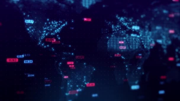 Mundo Mapa Tecnologia Fundo Visualização Big Data Conceito Negócio Grade — Vídeo de Stock