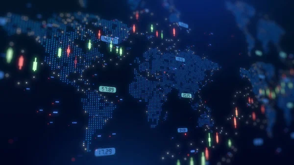 Börs Krypto Valuta Koncept Med Digitala Indikatorer Världskarta Abstrakt Bakgrund — Stockfoto