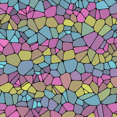 Çeşitli şekil ve renklerin elementlerinden oluşan soyut renkli mozaik desen. Yaratıcı geometrik arkaplan