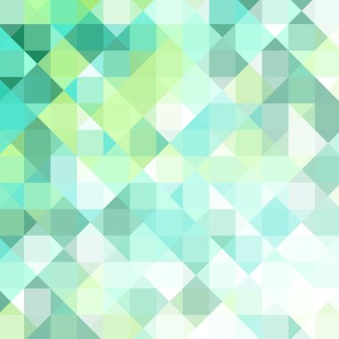 Mavi ve yeşil figürlerin soyut arkaplanı, kareler. Geometrik mozaik.