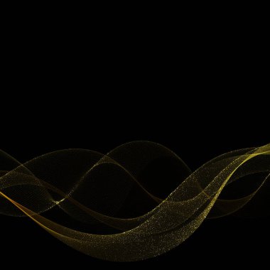 Parıltılı parçacıkların olduğu soyut altın dalga. Tasarım ögesi.