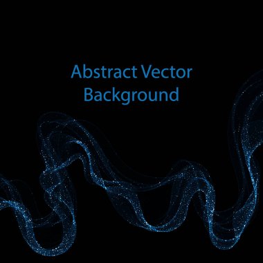 Mavi bir dalga deseninin akış parçacıkları, siyah bir arkaplanda izole edilmiş. Yapay zeka teknolojisi, bilim, müzik kavramında vektör.