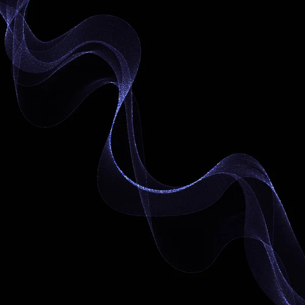 黒い背景に隔離された青色の波パターンの流れ粒子 人工知能技術 音楽の概念におけるベクトル — ストックベクタ