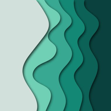 Renkli yeşil kağıt kabataslak şekilli arka planı keser. Kavram tasarımı için modern illüstrasyon. Düzgün eğimli gerçekçi 3B nesneler.