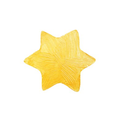 Parıltılı dekoratif boyadan beş köşeli altın yıldız. Altın fırça darbesi. Suluboya desenli boya lekesi beyazda izole edilmiş. Soyut elle boyanmış. Altın arka plan. Noel Yıldızı.