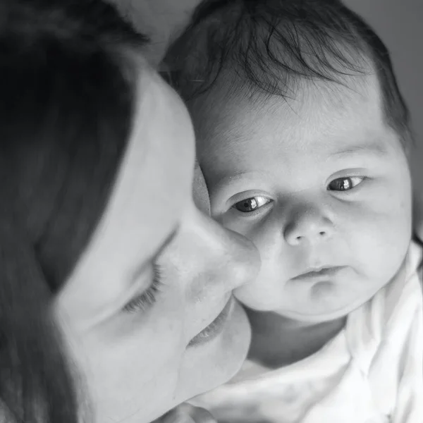 Mother Her Newborn Baby Black White Photography Mother Baby — Stock Photo, Image