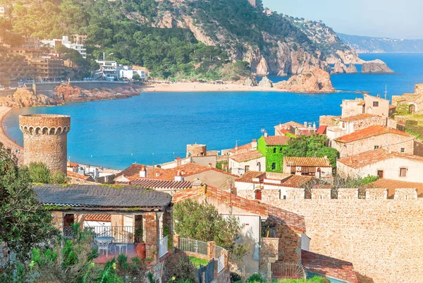 Spagna Catalunya Tossa Mar Veduta Aerea Panoramica Della Fortezza Vila — Foto Stock