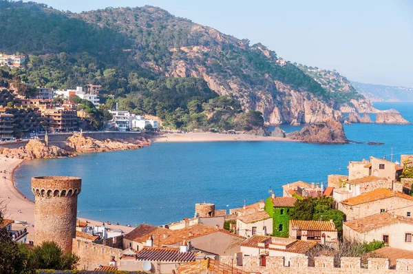 Spanje Catalunya Tossa Mar Luchtfoto Panoramisch Uitzicht Fort Vila Vella — Stockfoto