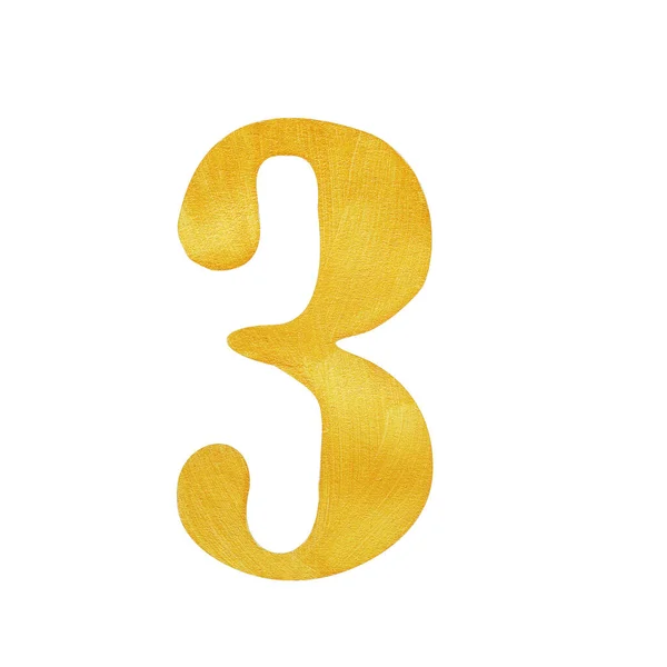 Gold Nummer Drei Isoliert Auf Weißem Hintergrund Digital Mit Goldfarbe — Stockfoto