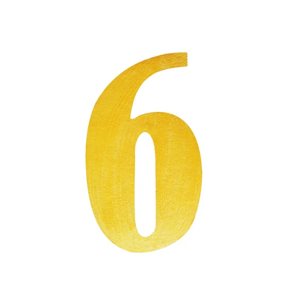 Gold Number Six Isolated White Background Digital Painted Gold Paint — Stock Photo, Image