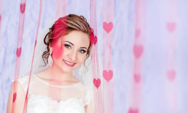 Hermosa Novia Peinado Boda Maquillaje Banner Para Diseño Del Encabezado — Foto de Stock