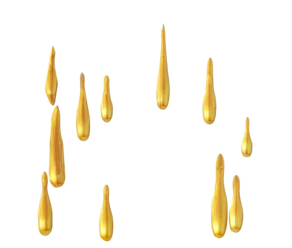 Gotas Tinta Dourada Brilhante Sobre Fundo Branco Pincel Dourado — Fotografia de Stock