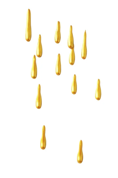 Drops Gold Glittering Paint White Background Golden Brush Stroke — Stock Photo, Image