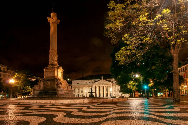 Lissabon Portugal Nachtbild Rossio Platz — Stockfoto