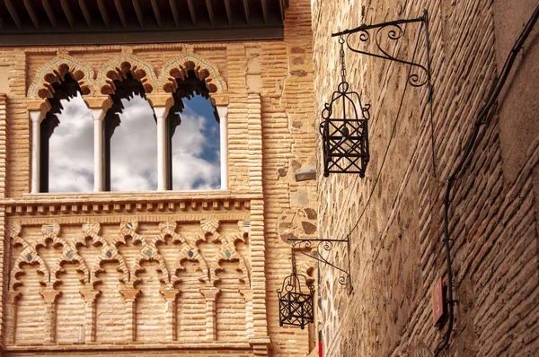 Gyönyörű Kilátás Nyílik Toledóra Naplemente Égbolttal Spanyolországba Mancha Kastélya Visigothic Stock Fotó