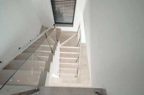 Glass Railing Marble Stairway Modern Home Interior — Stock Photo, Image