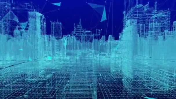 サイバーセキュリティのスマートシティインターネットの未来と技術のデジタルデータと人工知能を使用してクラウドコンピューティングのビッグデータ、 5g接続データ分析の背景概念. — ストック動画