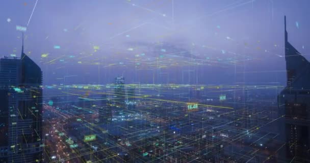 Concepto de ciudad digital inteligente, vista aérea, Dubai, Emiratos Árabes Unidos, lapso de tiempo, vídeo 4k, bucle — Vídeo de stock
