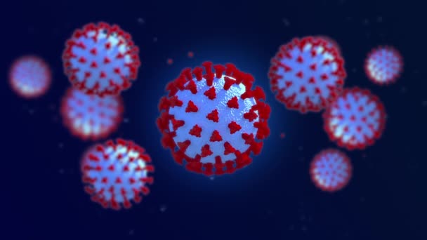Вид коронавируса COVID-19 в 3D. Опасность пандемического вируса гриппа, заражающего клетки человека — стоковое видео