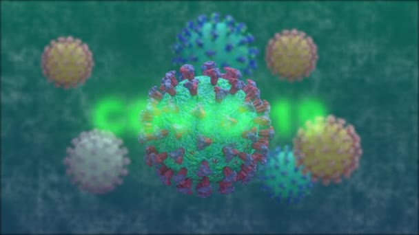 SARS-CoV-2 virion berputar. Spike protein putih yang berlabuh pada permukaan protein lipid . — Stok Video