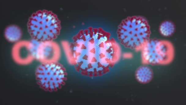 3D顕微鏡コロナウイルスCOVID-19の様子。ヒト細胞に感染する流行性インフルエンザウイルスの危険性 — ストック動画