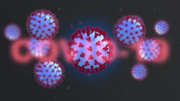 Microscópio 3D View of Coronavirus COVID-19. Perigo de uma gripe pandémica que infecta células humanas — Vídeo de Stock