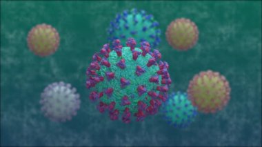 SARS-CoV-2 dönüyor. Spike proteinleri lipid protein yüzeyine sabitlenmiştir. .