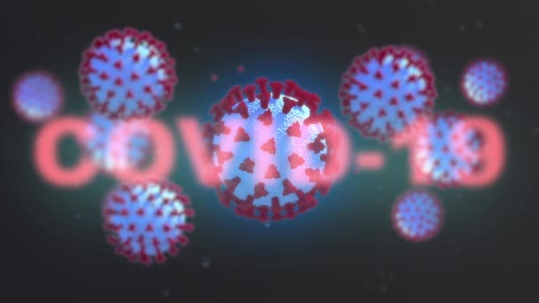 3D mikroskopsyn av Coronavirus COVID-19. Fare for pandemisk influensavirus infiserende humane celler – stockvideo