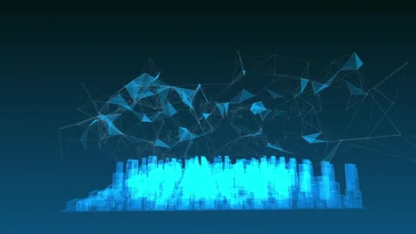 Piękny Hologram Dorastających Abstrakcyjnych Budynków w Cyberprzestrzeni. Technologia futurystyczna Cyfrowy rozwój miast. Koncepcja biznesu i technologii. 4k Ultra Hd 4096x2160 Animacja 3D. — Wideo stockowe