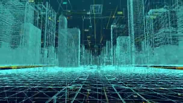 Digitalização da paisagem urbana, altas tecnologias no mundo moderno, movimento de câmera pela cidade — Vídeo de Stock