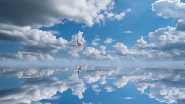 Avión privado volando sobre las nubes: Vista aérea de un pequeño avión de reacción durante un vuelo sobre el océano, bucle de vídeo — Vídeos de Stock
