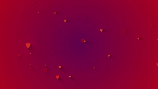 Animação solta lentamente corações vermelhos aparecem aleatoriamente com a inscrição Dia dos Namorados no fundo branco e vermelho. Dia dos namorados fundo. — Vídeo de Stock
