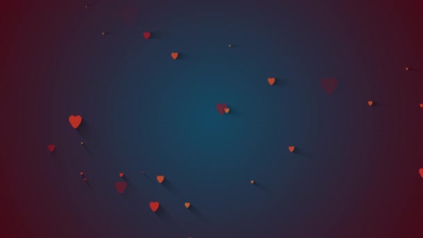 Animación Loopable lentamente corazones rojos aparecen al azar con la inscripción Día de San Valentín sobre fondo blanco y rojo. Fondo día de San Valentín. — Vídeo de stock