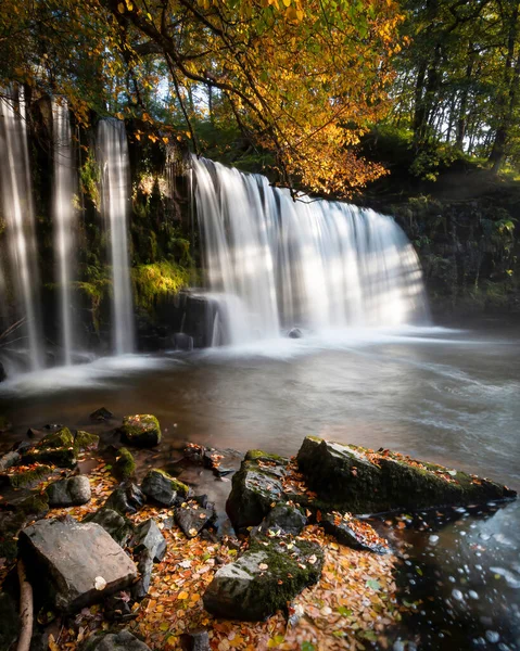 Herbst Sgwd Ddwli Uchaf Obere Reißende Wasserfälle Fluss Neath Der — Stockfoto