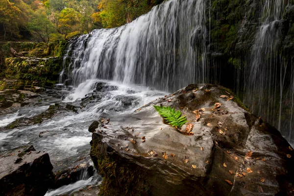 Roca Sección Superior Cascada Sgwd Clun Gwyn Río Mellte Cerca — Foto de Stock