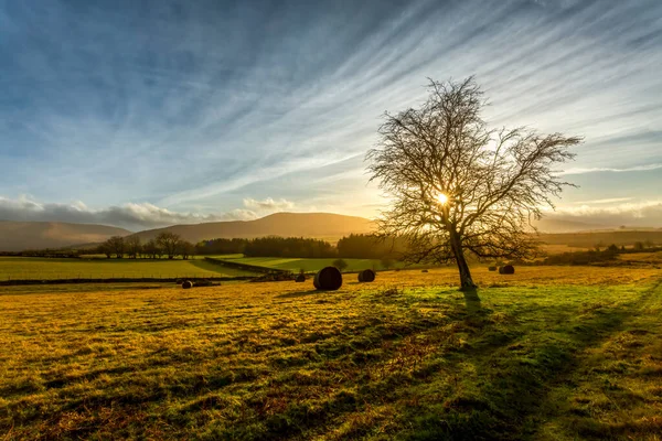 Atardecer Sobre Las Tierras Cultivo Brecon Beacons Gales Del Sur — Foto de Stock