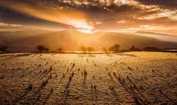 Temprano Mañana Invierno Amanecer Sombras Montaña Gwrhyd Gales Del Sur — Foto de Stock
