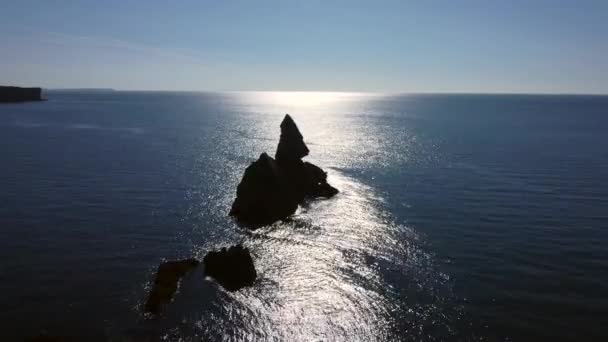 Aerial Evening View Church Rock Broad Haven South Beach Pembrokeshire — Vídeo de stock