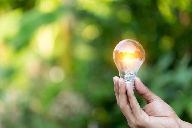 El ele tutuşan ampul, yenilenebilir enerji kaynakları, doğal enerji kavramı.