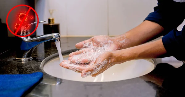 用肥皂洗手 防止感染Covid 19病毒 卫生防止感染Covid 19病毒 — 图库照片