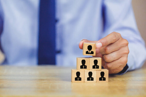 Hand business human resource, recruitment employee and Talent managemen with Successful business team leader concept