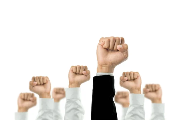 Podnikatelé Zvedli Ruce Aby Vyhráli Oslavu Organizace Koncept Podnikání Zaměřen — Stock fotografie