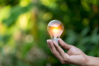 El ele tutuşan ampul, yenilenebilir enerji kaynakları, doğal enerji kavramı.