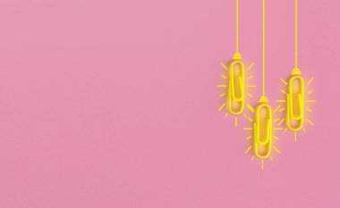 Kağıt ataç, düşünme, yaratıcılık, mavi arka planda ampul, yeni fikirler kavramı ile harika fikirler..