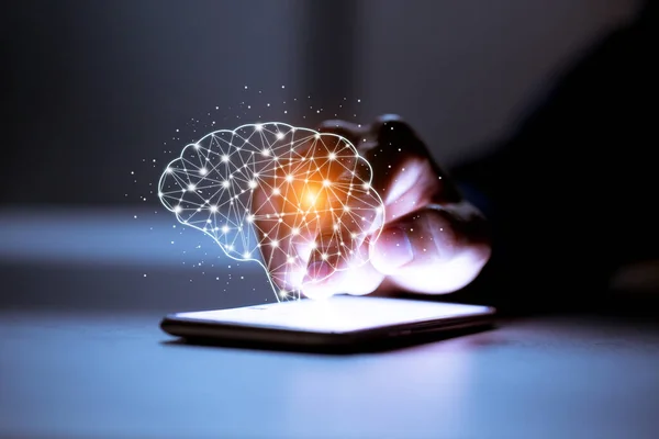 Negocio Con Smartphone Icono Cerebral Creatividad Innovación Son Claves Del —  Fotos de Stock