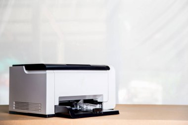Printer, copier, scanner in office. Workplace ,photocopier machine for scanning document printing a sheet paper and xerox photocopy.