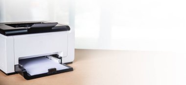 Printer, copier, scanner in office. Workplace ,photocopier machine for scanning document printing a sheet paper and xerox photocopy.
